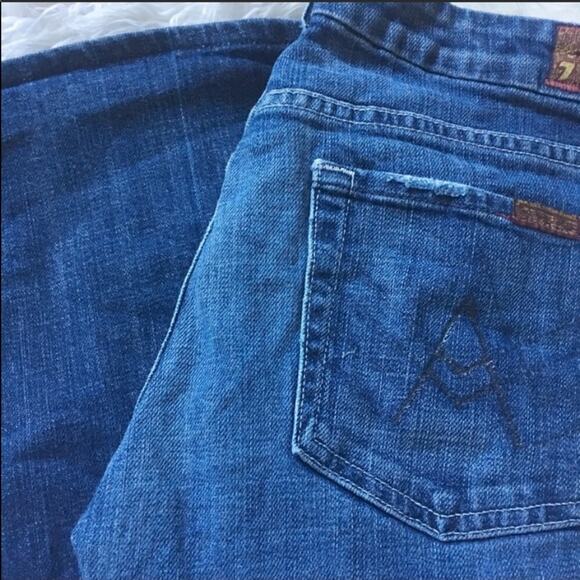 7 FAM Mankind A Pocket Design Boot Cut Flare Light Blue Wash Denim Jeans 27 - Picture 4 of 8